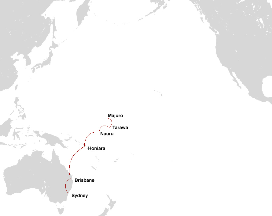 Overview from Sydney via Nauru to Marshall islands