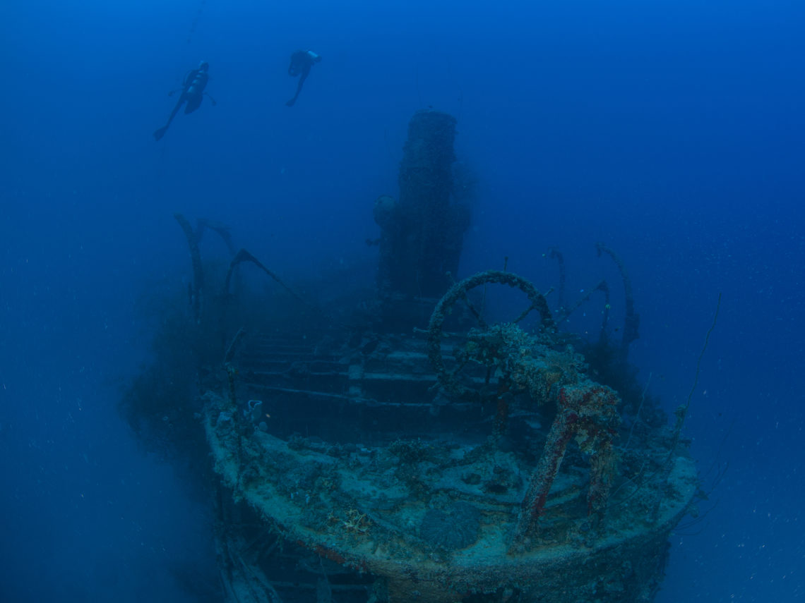 Two divers in Bikini Atoll wreck