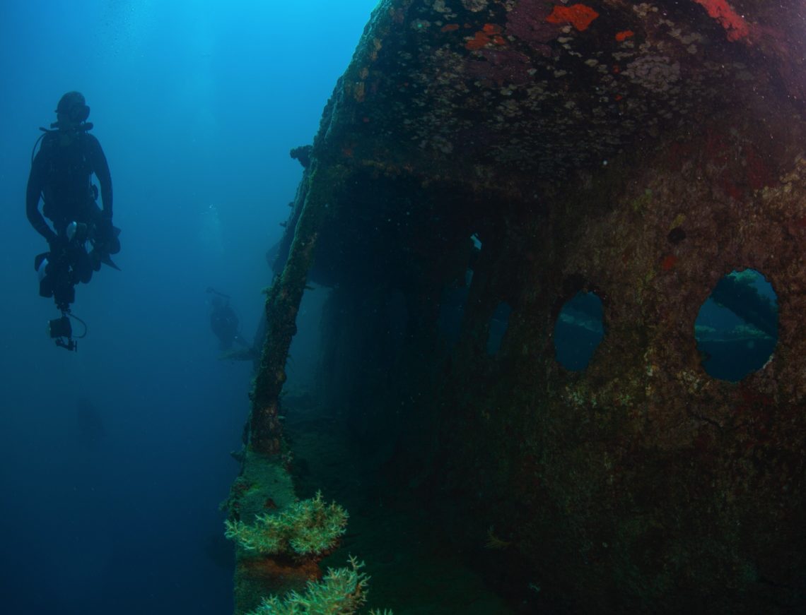 Diver off a wreck in the Marshall Islands - Bikini & Kwajalein