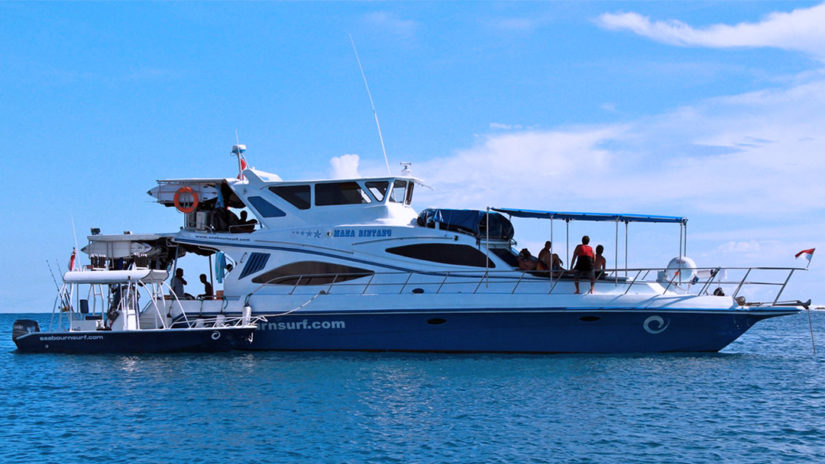 Maha Bintang Surf Boat in the Mentwais Islands